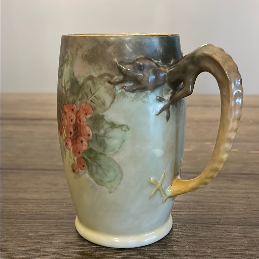 Vintage / antique Mug tankard with Dragon Handle hand signed painted currants